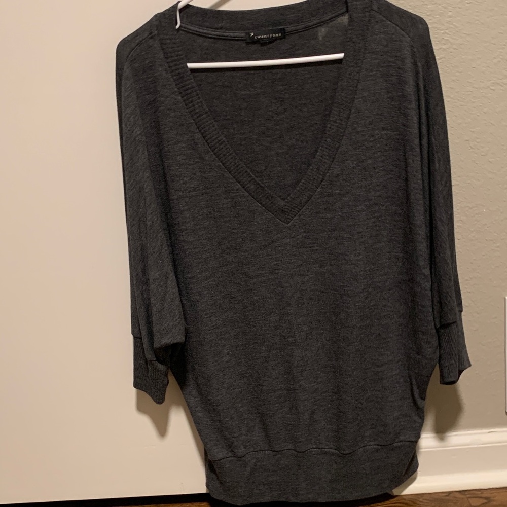 Gray sweater, loose with gathered sleeves, L